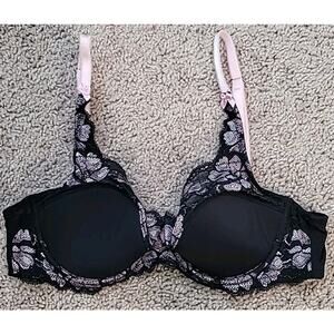 Adore Me Black Sweet Lilac Underwire Push Up Balconette Bra Sz 34C